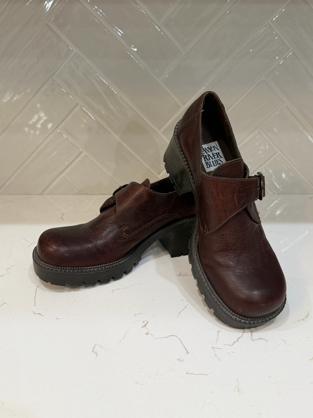 Vintage 90s Canyon River Blues Brown Leather Chunky Monk Strap Loaders Retro
